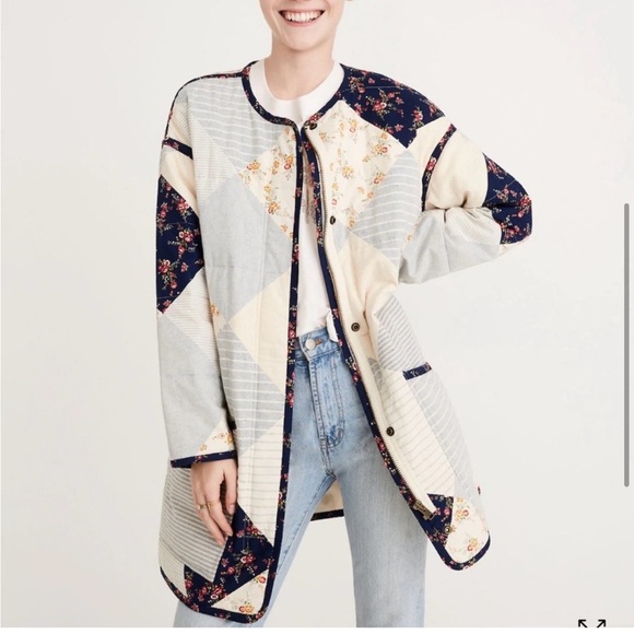 Madewell Patchwork Coat in Cream Navy and Floral